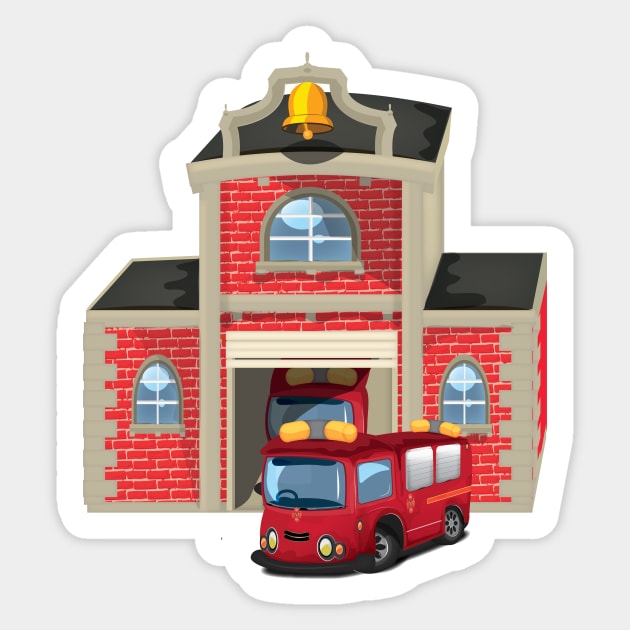 Fire truck and fire house Sticker by nickemporium1